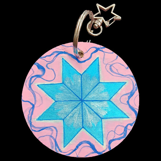 "blue eight point star" | (2024) Gouache &amp; Watercolor on Wood Charm