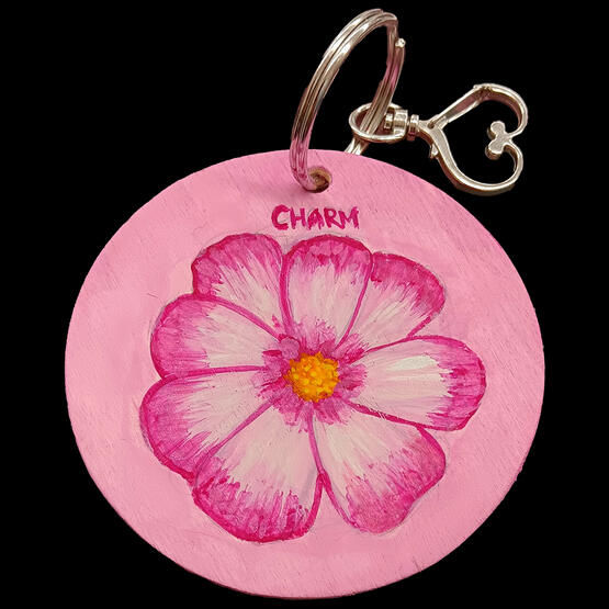 "pink charm" | (2024) Gouache & Watercolor on Wood Charm