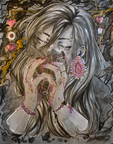 "where is your heart at?" (2025) Lakota Contemporary | Ink & Mixed Media Illustration